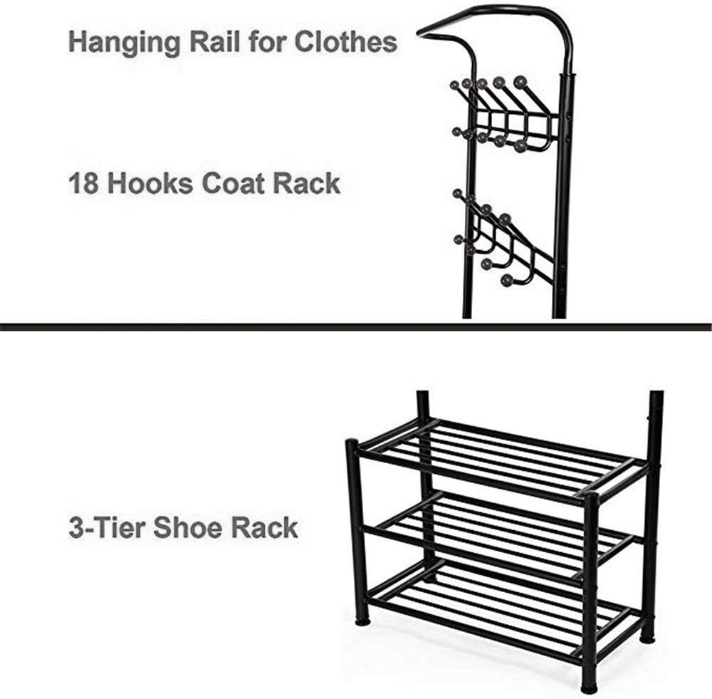 Selling Coat Hat Rack Stand,Hall Tree With Shoe Storage 9 Hooks Coat Stand For Hallway,Clothes Rack Metal Frame