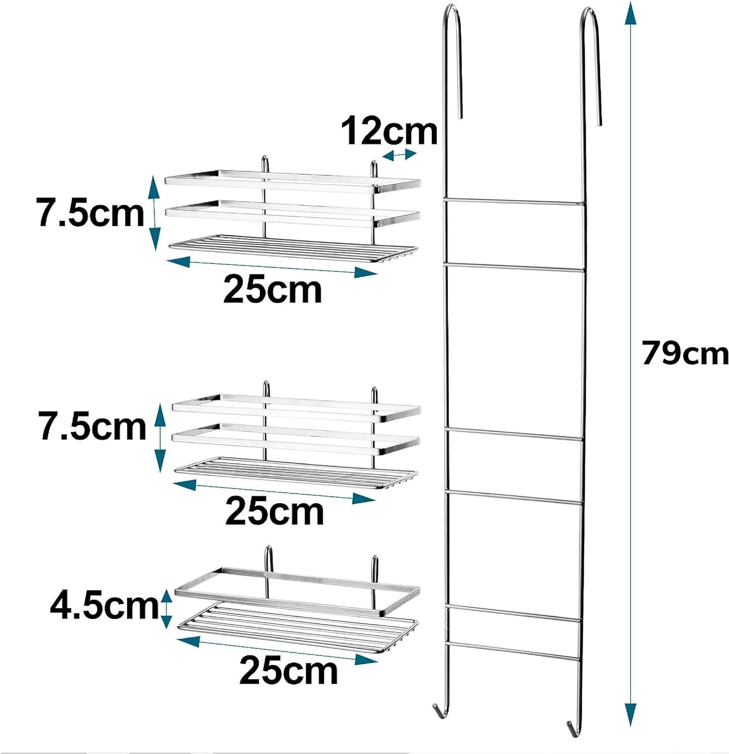 Hot Sale Wall Mounted Chromed Plated Bathroom Shower Caddy Metal Wire 3 Tier Hanging Shower Rack