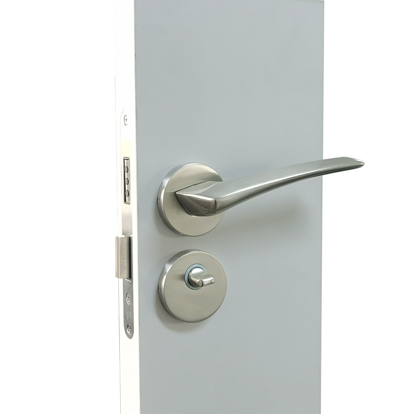 New Arrival Satin Nickel Finish Household  Privacy Interior Bedroom Lever Handle Door Lock for Wood Doors