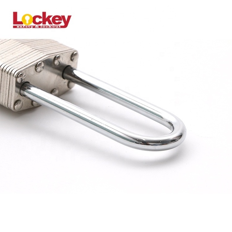 Laminated Padlock Long Shackle Keyed alike 63mm Hardened Chrome-plated Steel Shackle