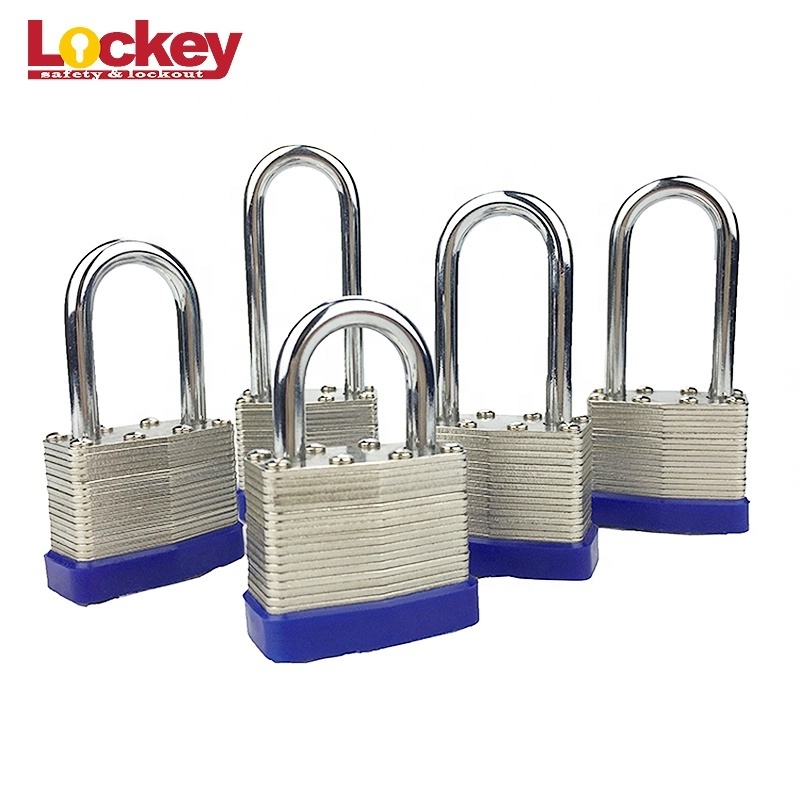 Laminated Padlock Long Shackle Keyed alike 63mm Hardened Chrome-plated Steel Shackle