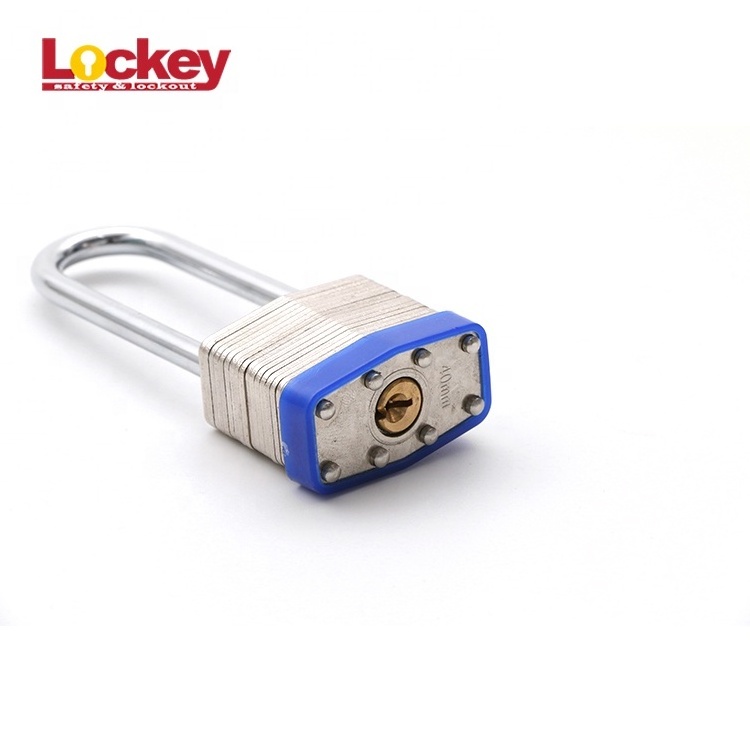 Laminated Padlock Long Shackle Keyed alike 63mm Hardened Chrome-plated Steel Shackle