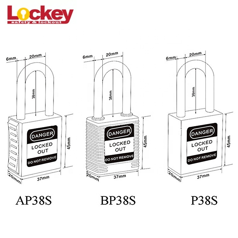 China Lockey Safety Padlock 38mm 76mm Steel Nylon Shackle ABS Plastic Body Safe Lock With Master Key