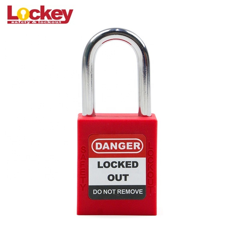 China Lockey Safety Padlock 38mm 76mm Steel Nylon Shackle ABS Plastic Body Safe Lock With Master Key