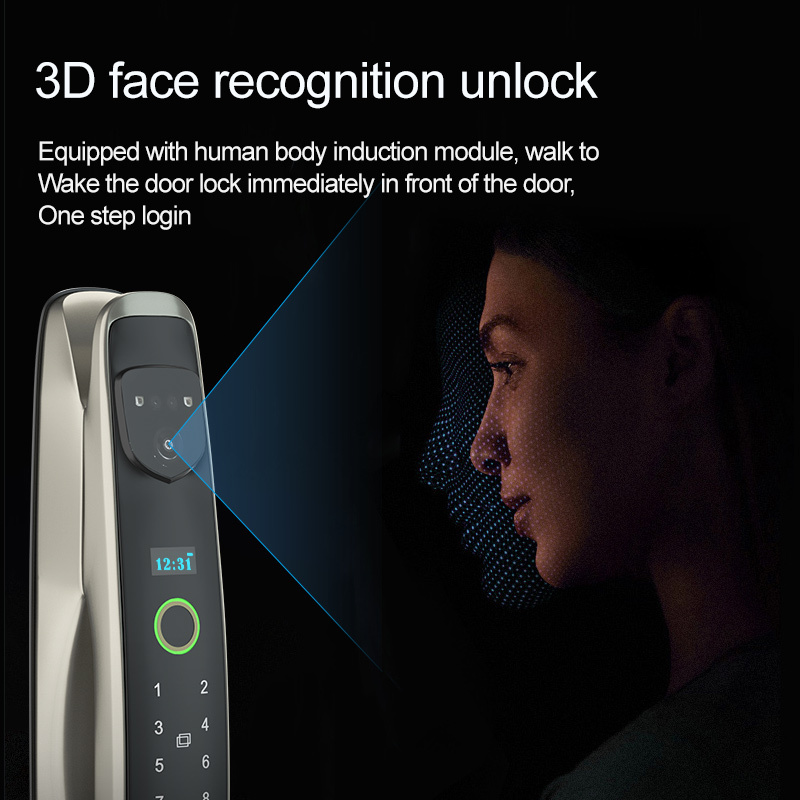 3D face camera fingerprint password swipe card smart APP door lock with voice function gate lock fence fingerprint lock