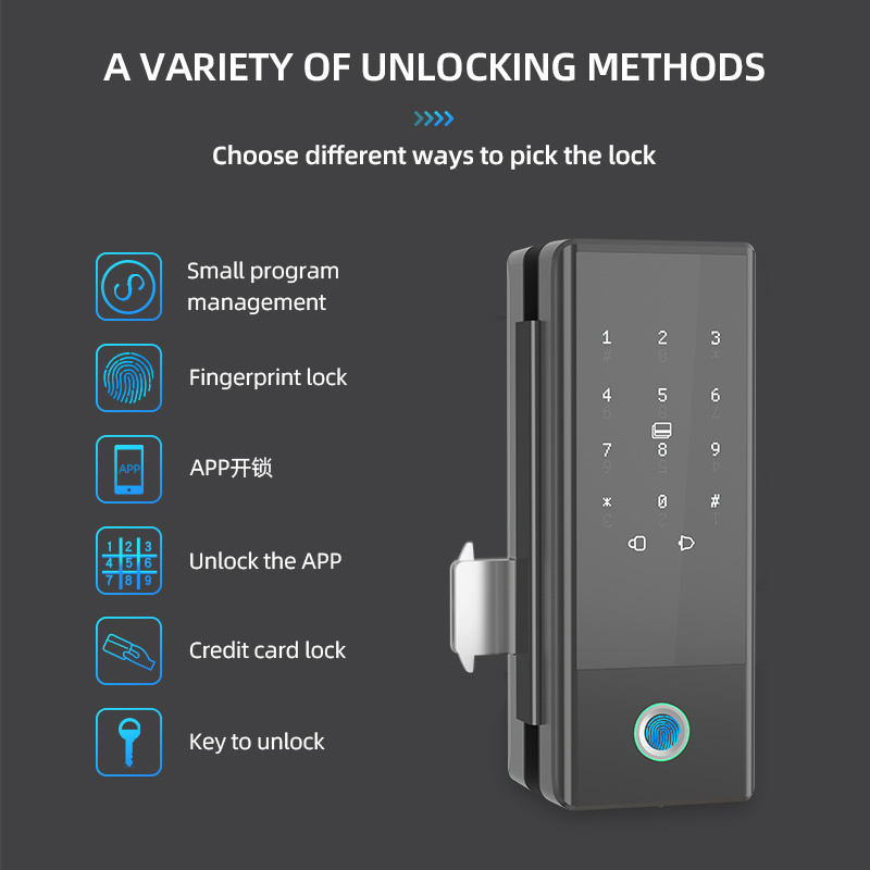 Electronic keyless password+fingerprint+card glass door fingerprint padlock with remote wireless door lock control lock