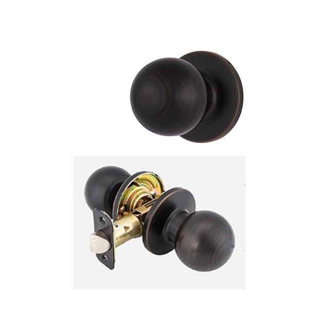 Polished Brass Entry Door Locksets with Single Cylinder Deadbolt Flat Round Door Lock Set for Bedroom/Office/Exterior Doors