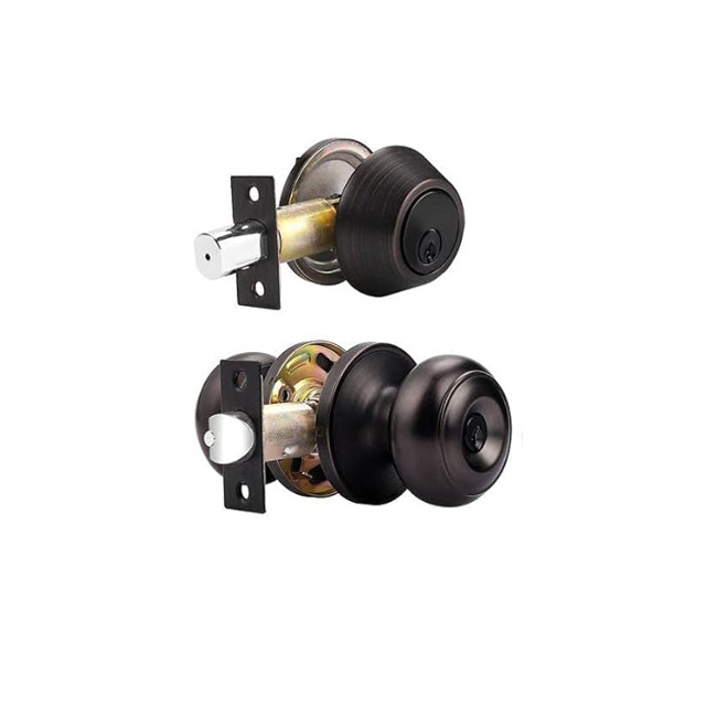 Combination Set Deadbolt Door knob Lock Combo Set Classic Matte Black Oil-Rubbed Bronze  Exterior Door Knobs with Deadbolt