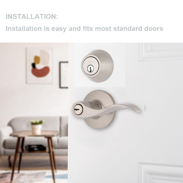 Luxury Entrance Combo Entry Lever Door Handle and Single Cylinder Deadbolt Lock and Key Combo Pack