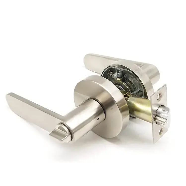 Nickel Finish Security Privacy Lever Door Handle Lock Double Cylinder Satin Entry Safety Lever Handle Lock