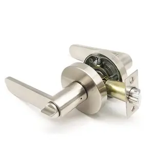 Nickel Finish Security Privacy Lever Door Handle Lock Double Cylinder Satin Entry Safety Lever Handle Lock