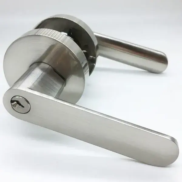 Nickel Finish Security Privacy Lever Door Handle Lock Double Cylinder Satin Entry Safety Lever Handle Lock