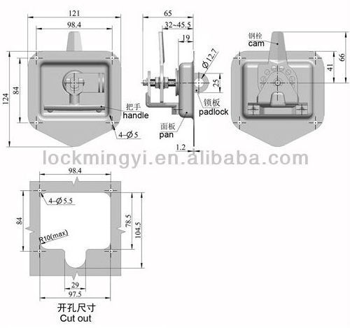 Padlockable folding T handle truck door and tool box latch