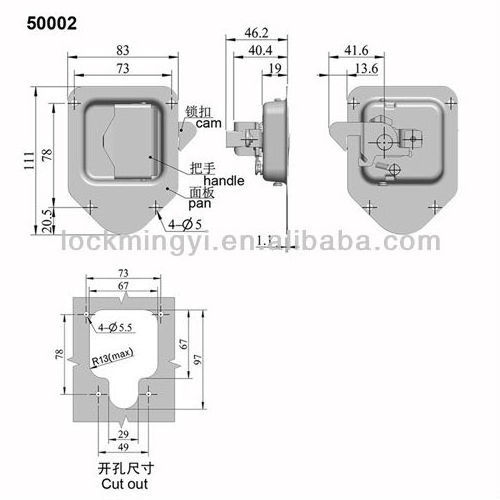 non-locking paddle truck door handle lock, flush latch made of SS304