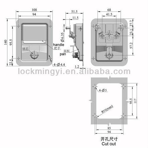 2-point key-locking stainless steel paddle handle flush latch