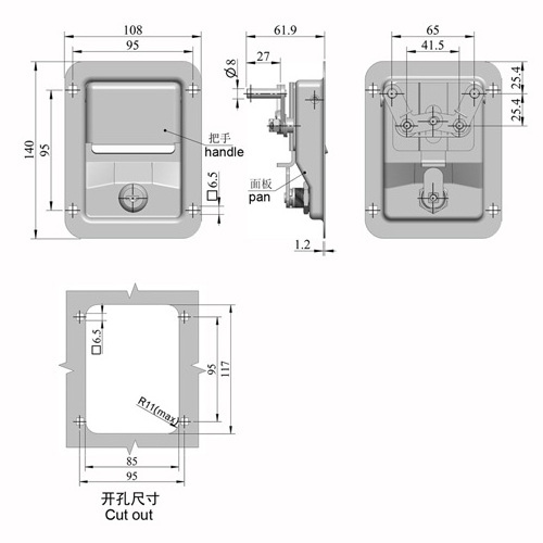 stainless steel paddle handle 2-point vehicle door enclosure lock 50026