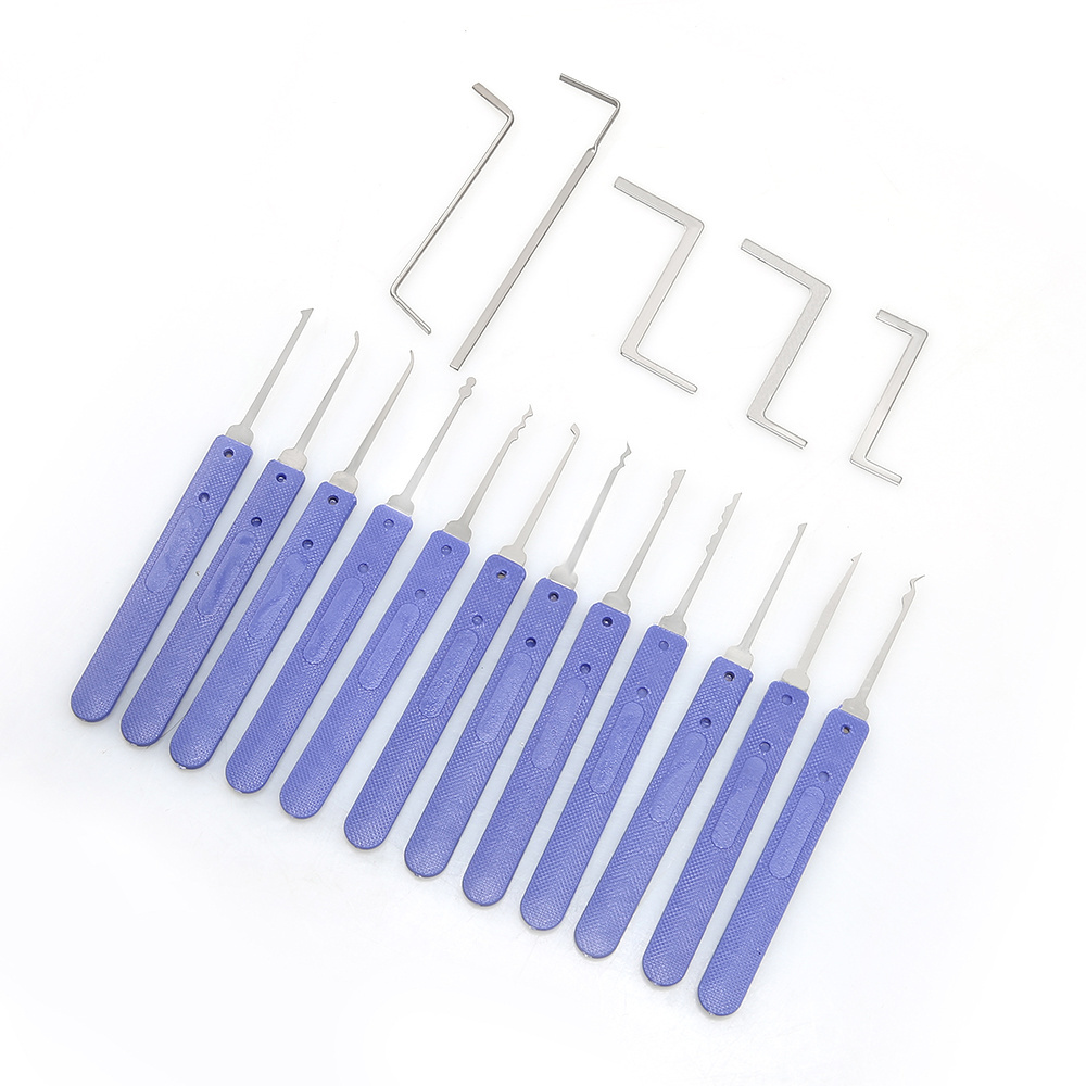 12pcs Stainless Steel Blue Single Hook Lock Pick Set with 2pcs Transparent Lock Opening Tools For Locksmith