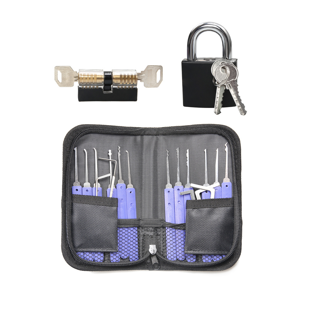 High Quality 17 Pcs Stainless Steel Locksmith Tools Pick Set  Transparent Practice Locks