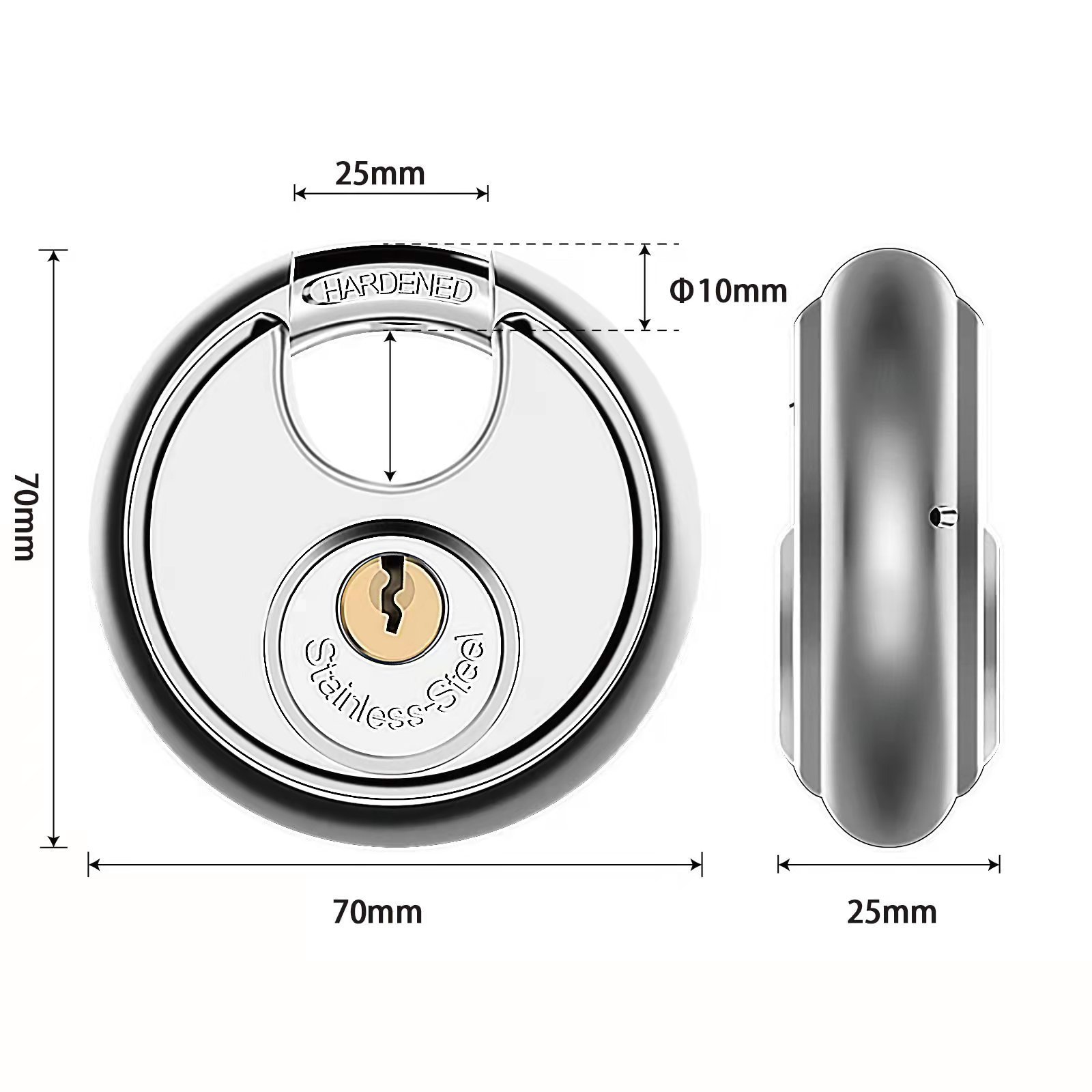 High Quality Heavy Duty Security Padlock Keyed Alike Waterproof Security Rim Locks & Keys Round Key Stainless Steel Disc Lock