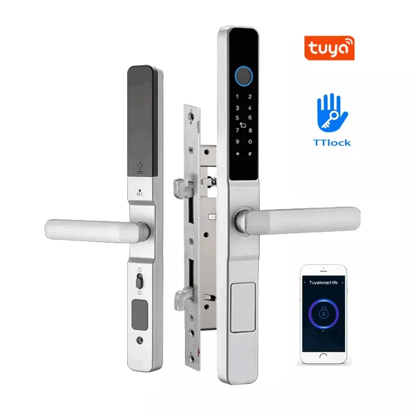 Tuya App TTLock IP65 Waterproof Aluminium Handle Sliding Door Lock Fingerprint Smart Door Lock