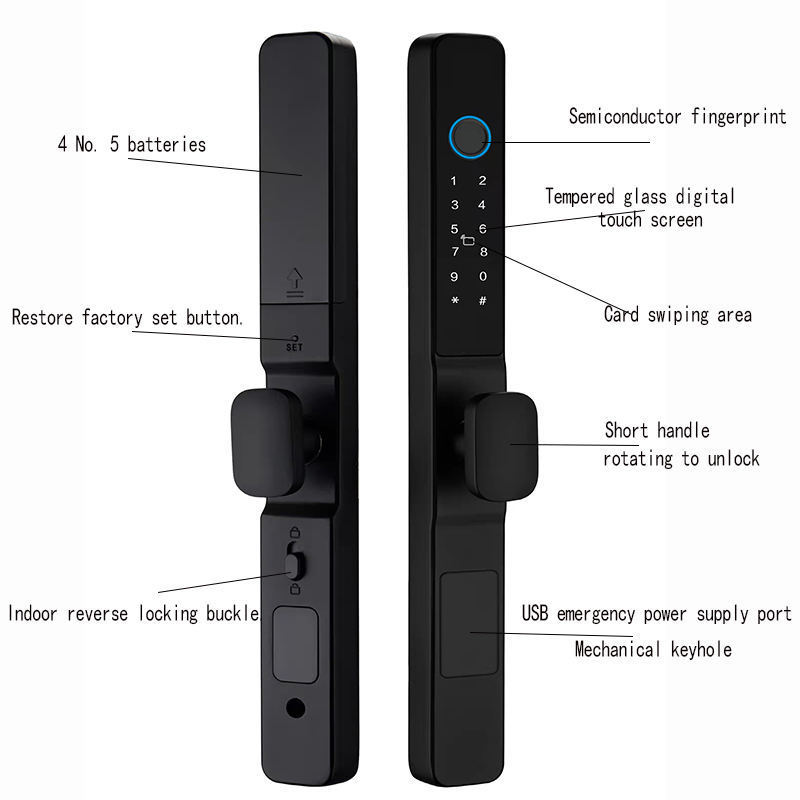 Tuya App TTLock IP65 Waterproof Aluminium Handle Sliding Door Lock Fingerprint Smart Door Lock