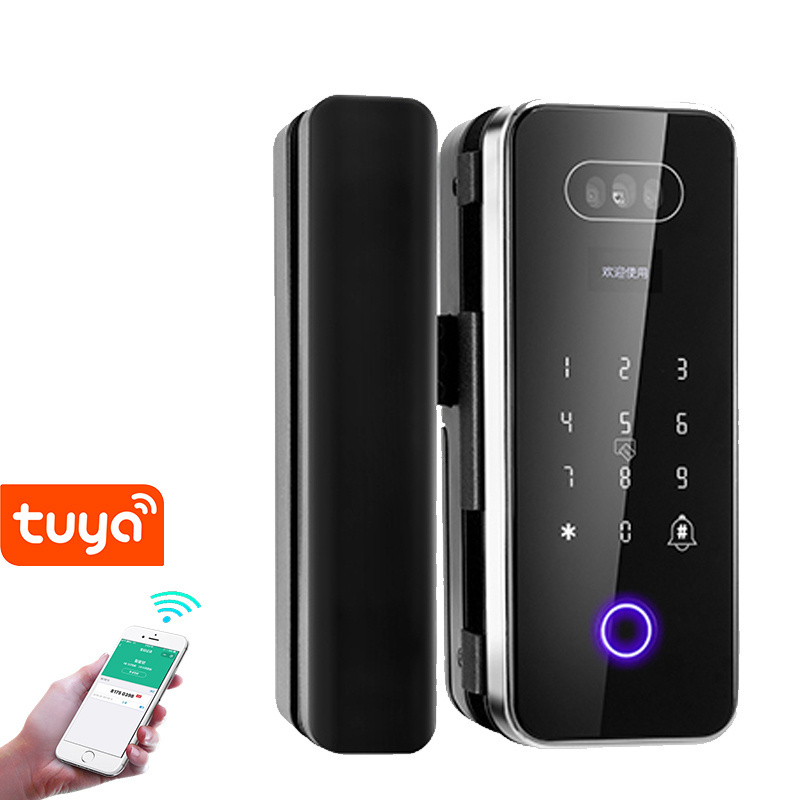 Tuya Door Lock Fingerprint Rim Smart Gate Lock With 3D Face Recognition Camera For Glass Sliding Door