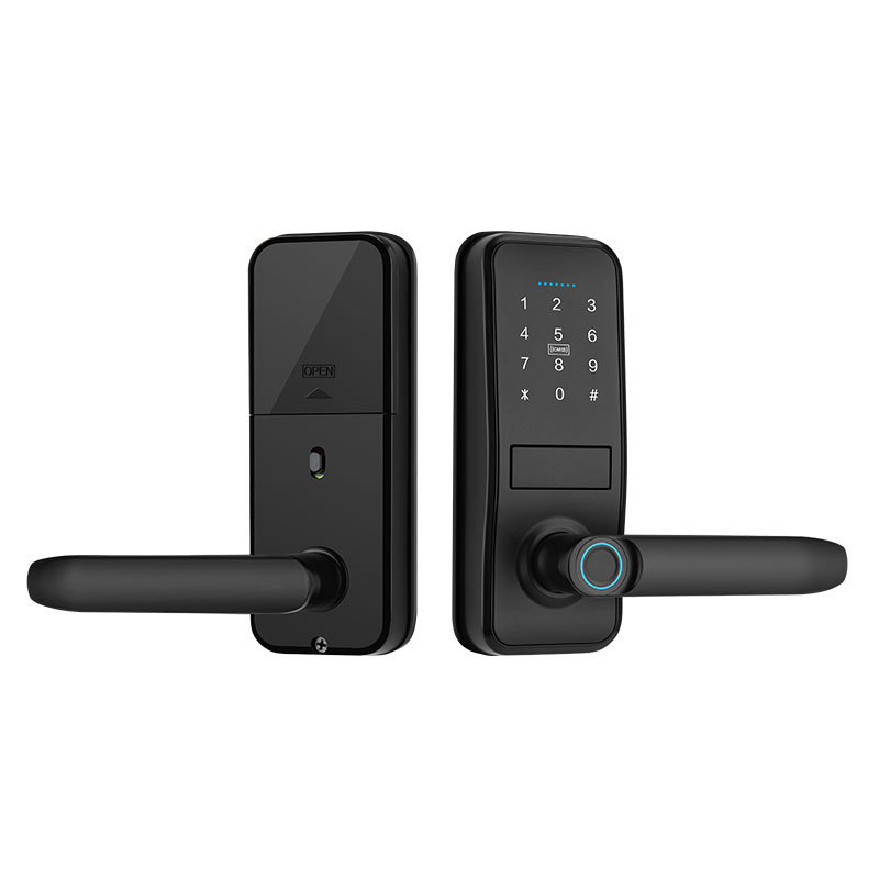 Alloy Black Lever Handle Intelligent Lock Fingerprint Passwords Key TTlock Smart Deadbolt Door Lock