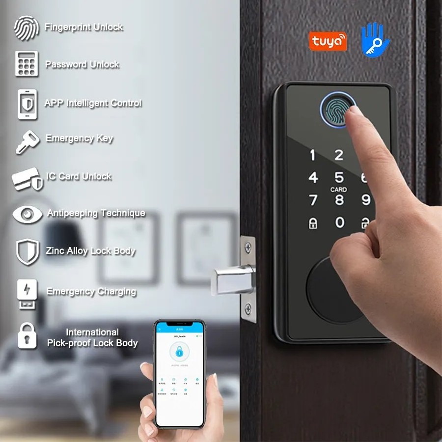 American Standard Wifi Tuya Controlled Digital Electric Smart Locks Front Door Deadbolt Smart Door Lock