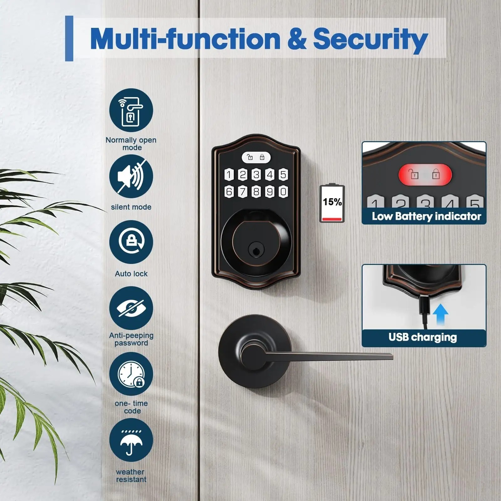 Outdoor Combination Keyless Entry Keypad Electronic Deadbolt Front Door Lock Smart Tuya Fingerprint Door Lock