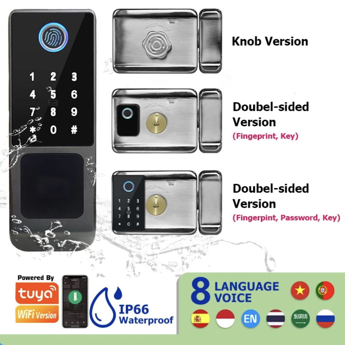 Tuya App Smart Door lock Waterproof Outdoor Gate Rim Lock Wifi Double Fingerprint Digital Keypad Code Electronic Lock Smart