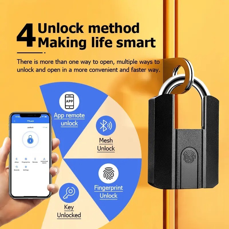 Wholesale Waterproof Fingerprint Smart Padlock With Keyless Suitable for bicycle  Storage Cabinet Smart Padlock