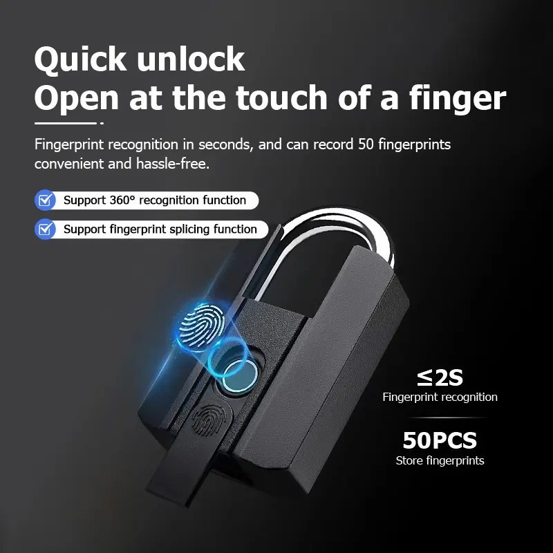 Wholesale Waterproof Fingerprint Smart Padlock With Keyless Suitable for bicycle  Storage Cabinet Smart Padlock