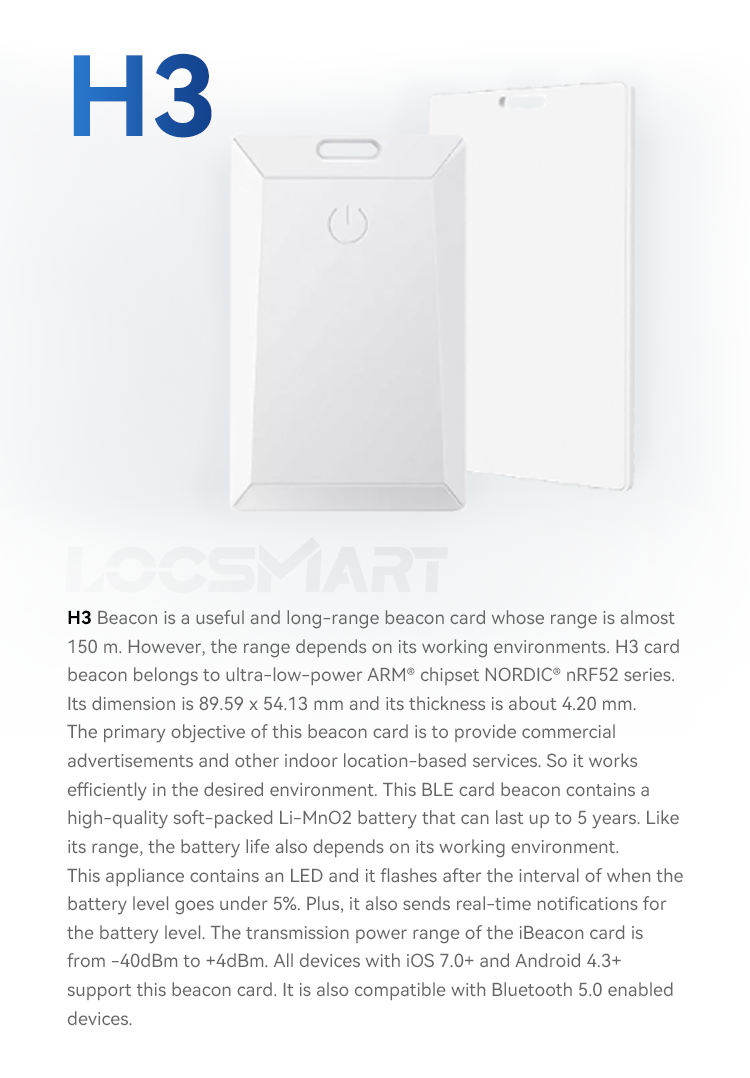 Programmable Ble IOT Device Credit Locsmart H3 Card Beacon