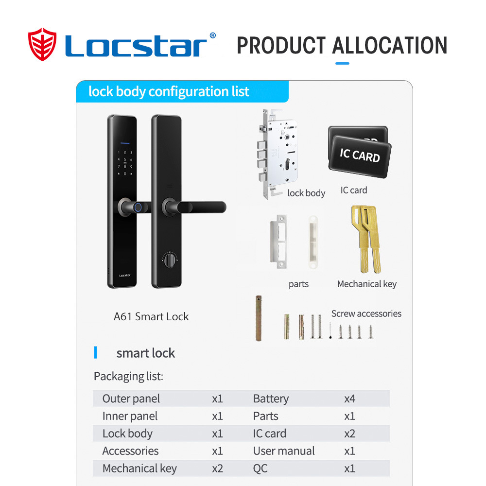 Locstar Wifi TTlock App Smart Door Lock Biometric Lock Fingerprint Door Handle Digital Keyless Lock