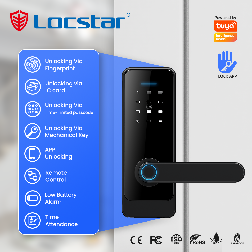 Locstar Cerradura Inteligente Tuya TTlock App Bluetooth Digital Fingerprint Password Card Keyless Entry Smart Home Lock