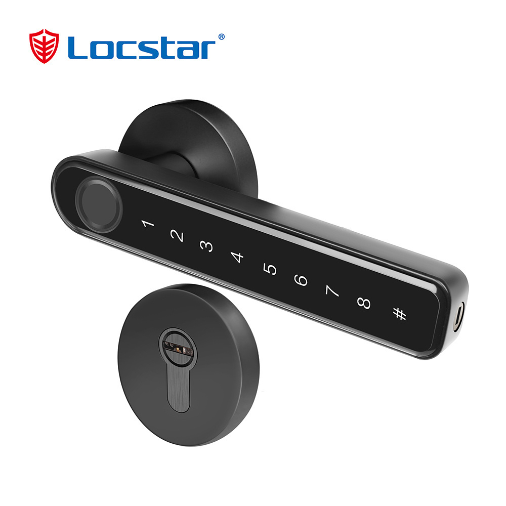 Locstar Tuya Fingerprint Electric Handle Lock Ttlock Smart Home Door Lock Biometric Fingerprint Lock For Wooden Door