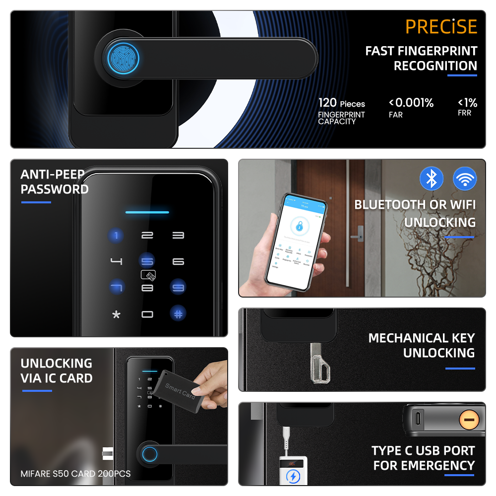 Fechadura Digital Tuya Intelligente Cerradura Wifi Security Wireless Waterproof Password Keyless Fingerprint Smart Door Locks