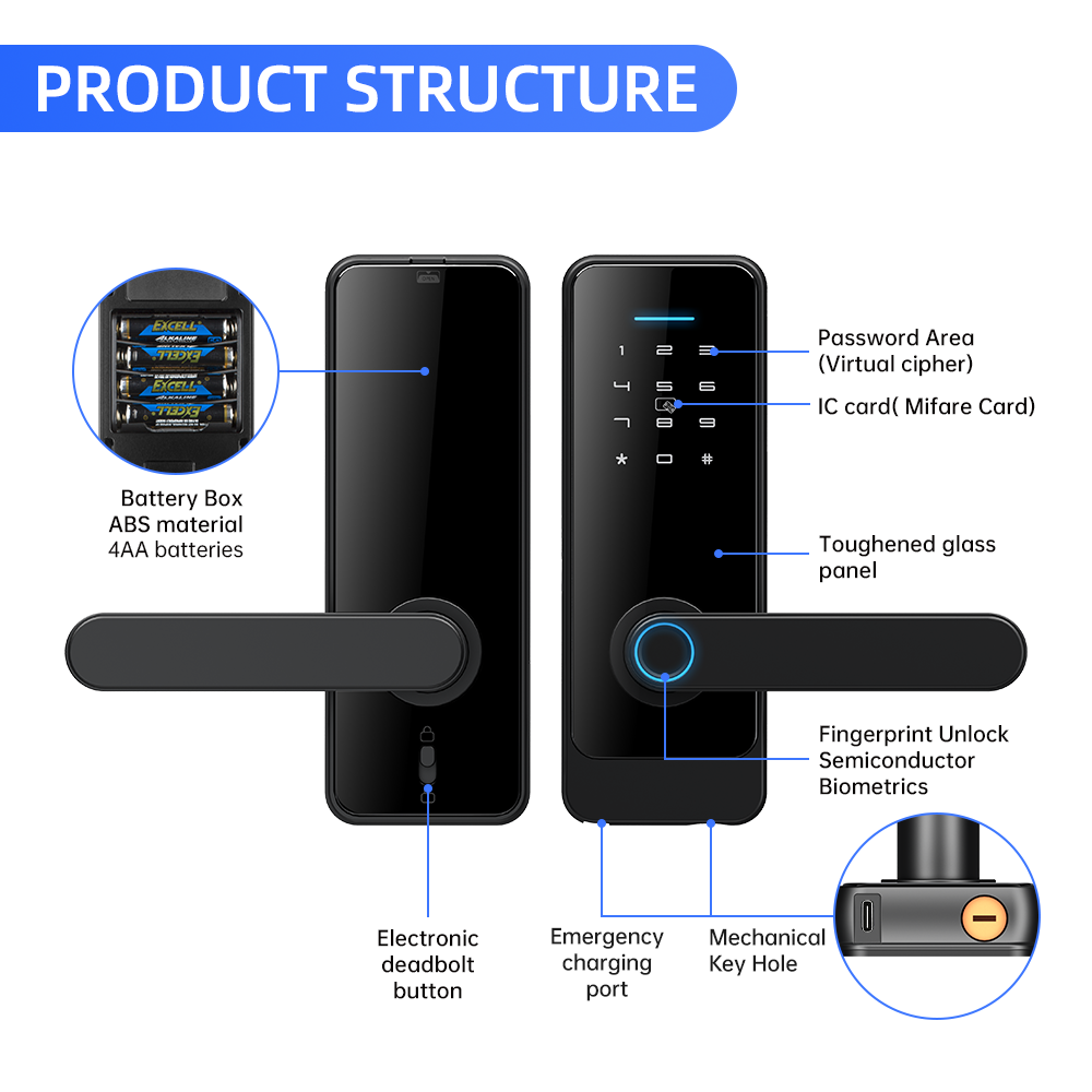 Fechadura Digital Tuya Intelligente Cerradura Wifi Security Wireless Waterproof Password Keyless Fingerprint Smart Door Locks