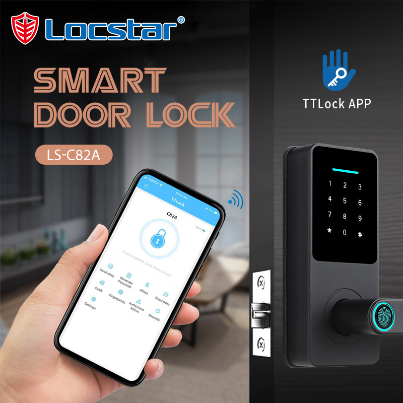 Locstar Security Keyless Digital Key TTlock Outdoor Gate Biometric Smart Door Lock with Fingerprint Wifi Glass Electric Keypad