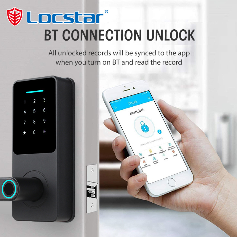 Locstar Security Keyless Digital Key TTlock Outdoor Gate Biometric Smart Door Lock with Fingerprint Wifi Glass Electric Keypad