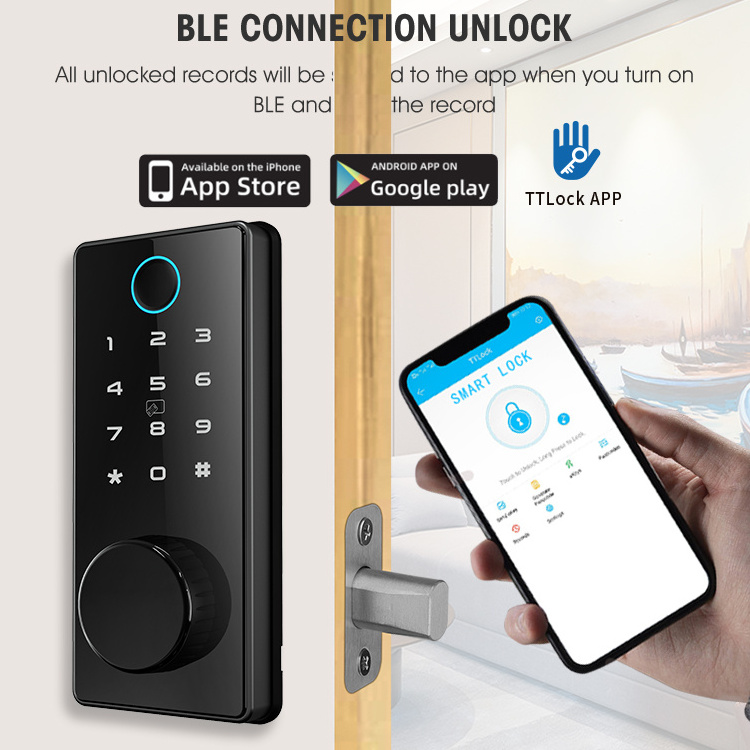 TTlock Intelligent Wifi Door Lock Digital Deadbolt with Fingerprint Keycard Keyless Electronic Keypad BLE APP Smart Home Lock