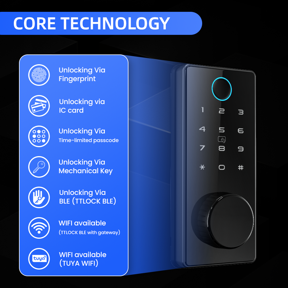 TTlock Intelligent Wifi Door Lock Digital Deadbolt with Fingerprint Keycard Keyless Electronic Keypad BLE APP Smart Home Lock