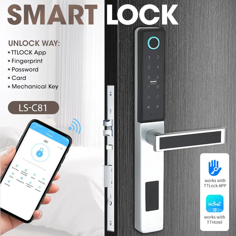 Locstar Code Combination Fingerprint Wifi Intelligent Tuya/TT App Card Electronic Anti-Peep Smart Gate Lock