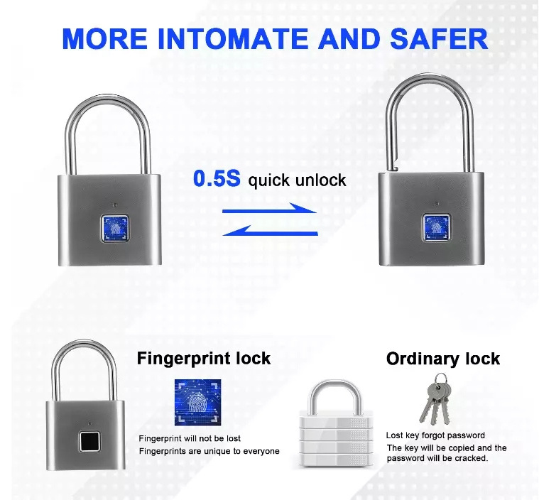 Locstar Travel Security Door Lock Smart Keyless Usb Rechargeable Smart Fingerprint Padlock Fingerprint