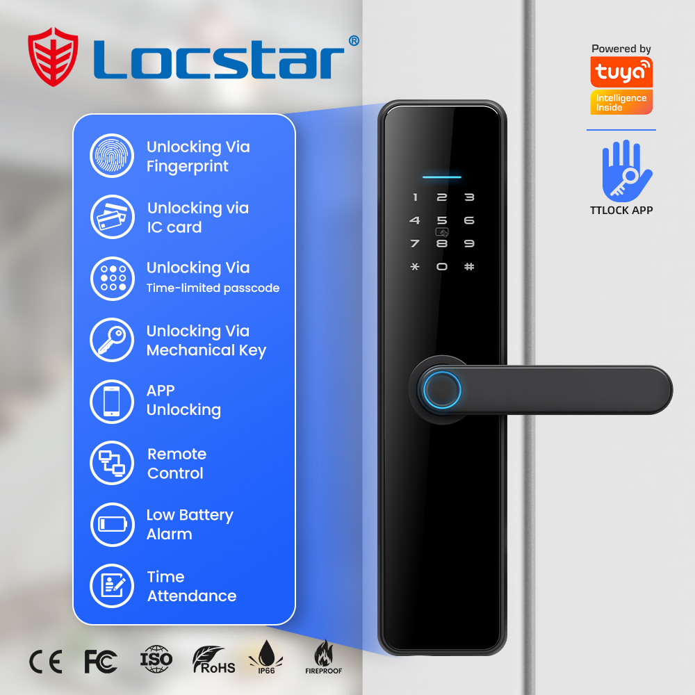 Locstar High Security Anti Theft Smart Door Lock Tuya Wifi Biometric Intelligent Ttlock Electronic Fingerprint Door  Smart Locks