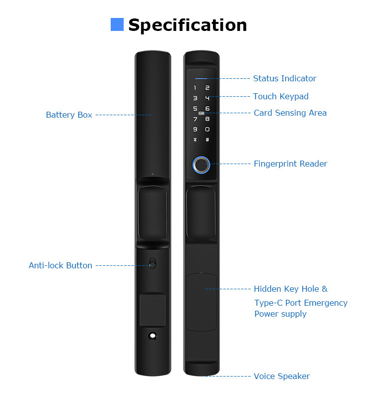 European Digital Electronic Ttlock Tuya Smart Locks Fingerprint Aluminum Steel Double Side Sliding Glass Smart door Locks F2