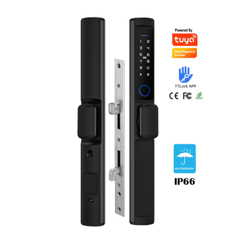 European Digital Electronic Ttlock Tuya Smart Locks Fingerprint Aluminum Steel Double Side Sliding Glass Smart door Locks F2