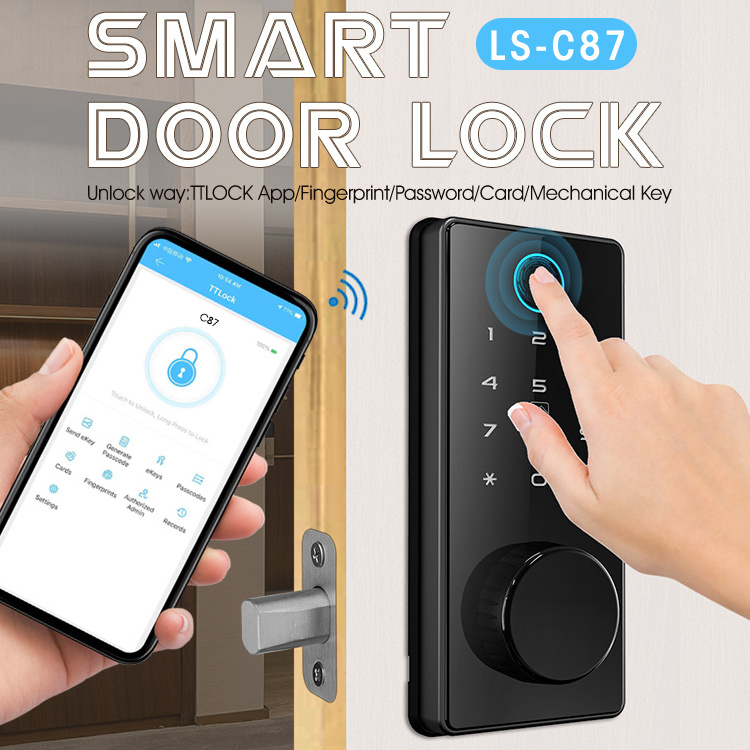 Aluminum Alloy TTlock App Fingerprint Card Code Unlocked Automatic Deadbolt Door Smart Lock