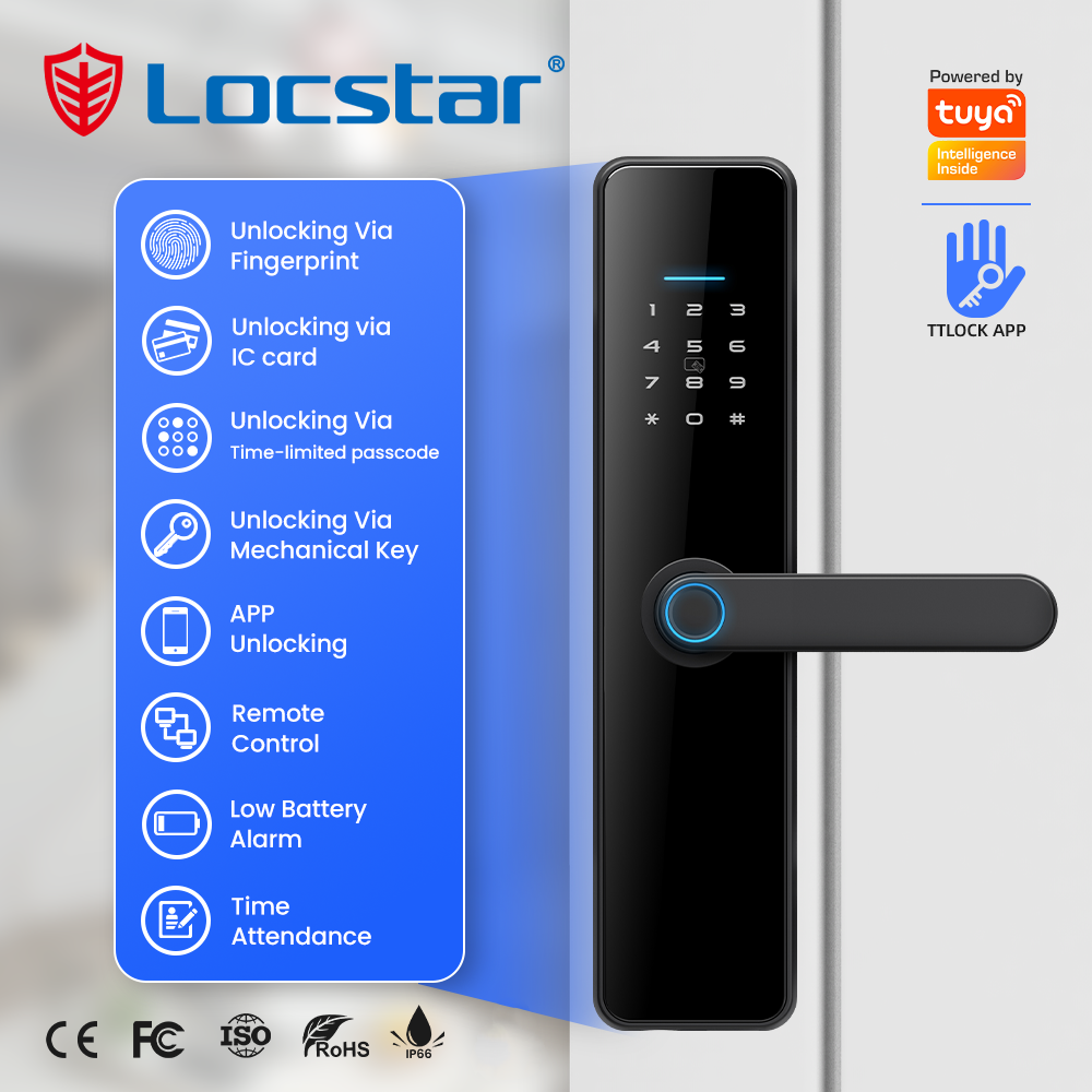 2024 Locstar C91 wifi electronic digital smart door lock intelligent Tuya TT Wifi Keys Fingerprint Brass Door Smart Locks