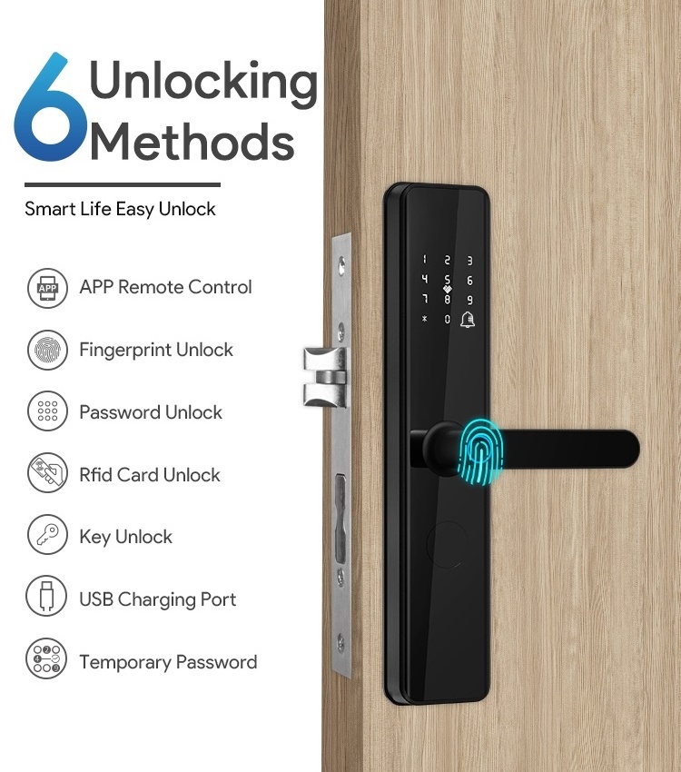 Security Fechadura Cerradura Digital Online Exterior Front Interior Fingerprint Password TTlock Tuya Wifi Smart Door Lock